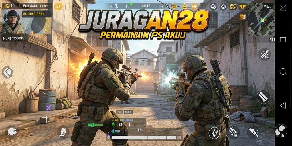 Screenshot JURAGAN28 menampilkan intensitas pertempuran FPS yang mendebarkan.