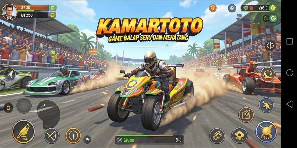 Tangkapan layar dari gameplay KAMARTOTO yang menunjukkan adrenalin balap.