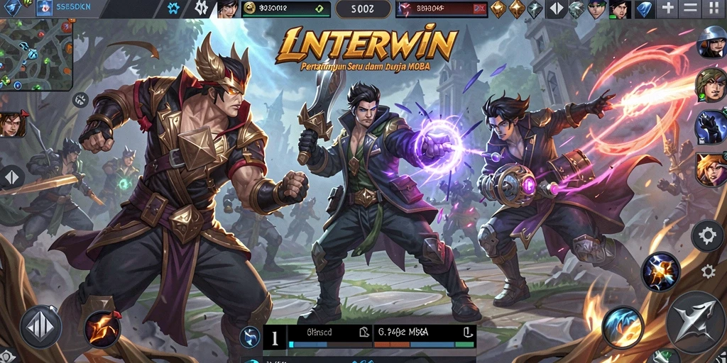Tangkapan layar permainan <strong>LNTERWIN</strong> yang menampilkan pertarungan seru dan strategi MOBA.