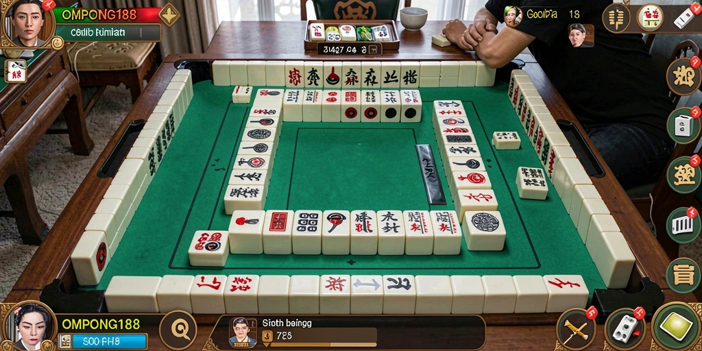 Screenshot utama OMPONG188 memperlihatkan gameplay penuh aksi Mahjong.