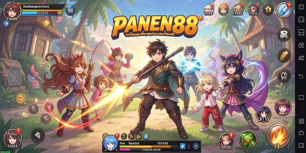 Tampilan gameplay seru dengan karakter anime yang menarik.