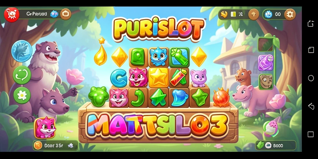Tangkapan layar gameplay PURISLOT yang menampilkan aksi Match-3 yang mengasyikkan.